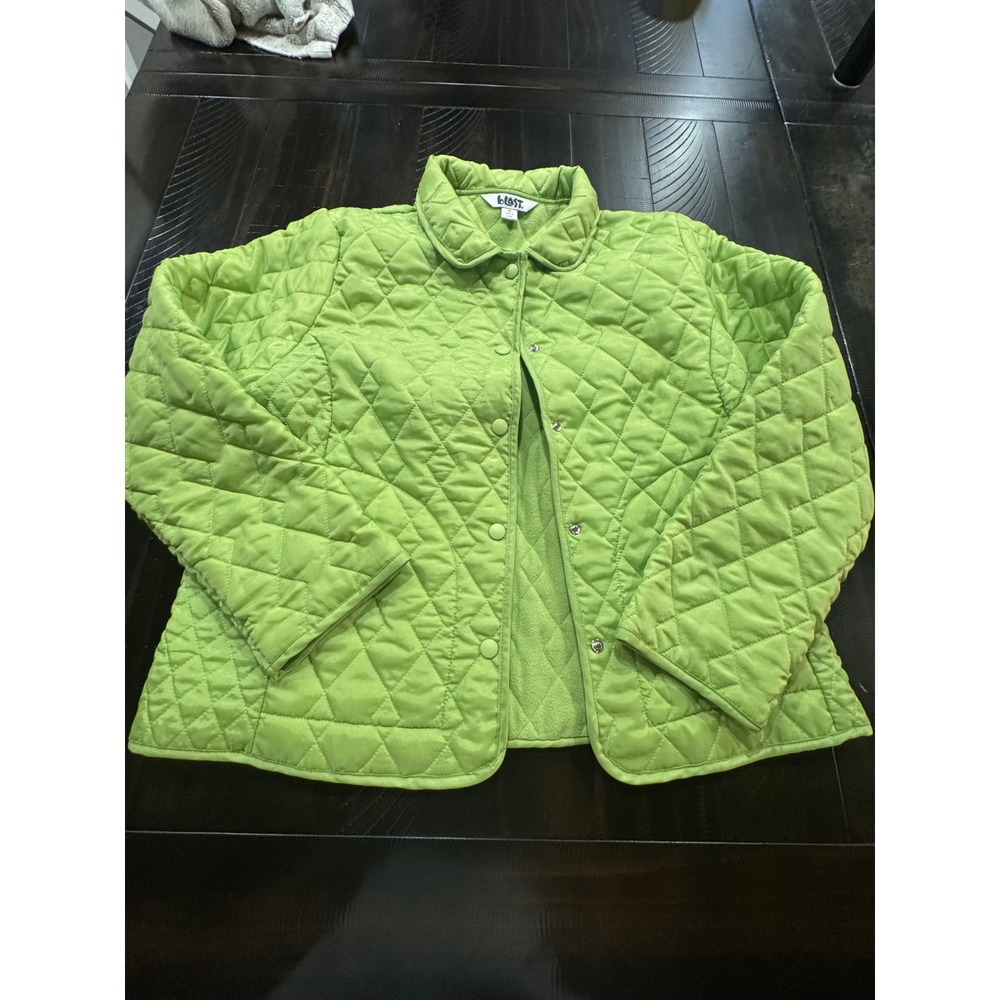 Blast Lime Green Quilted Fleece Lined Snap Front Jacket Womens Size Medium